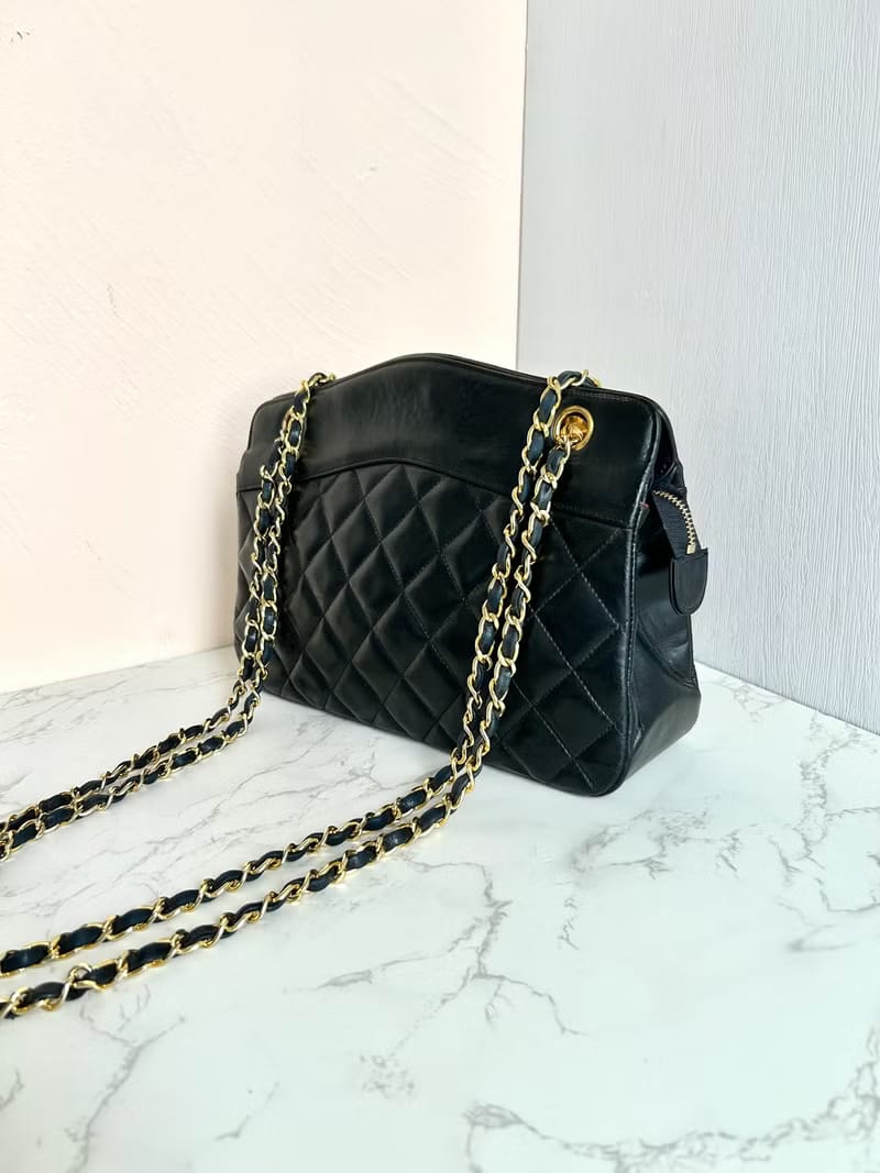 Rare Chanel Black Matelassé Streamlined Chain Bag/Shoulder Bag