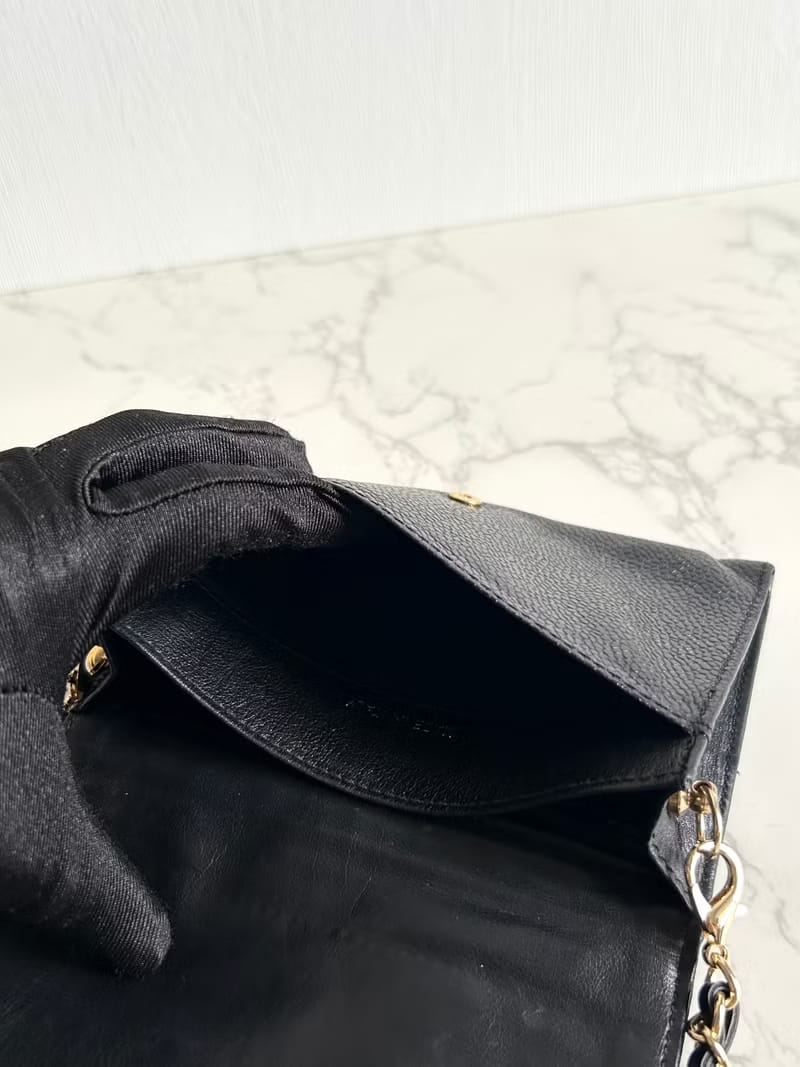 中古二手Chanel黑色魚子醬斜背包/側背包/單肩包