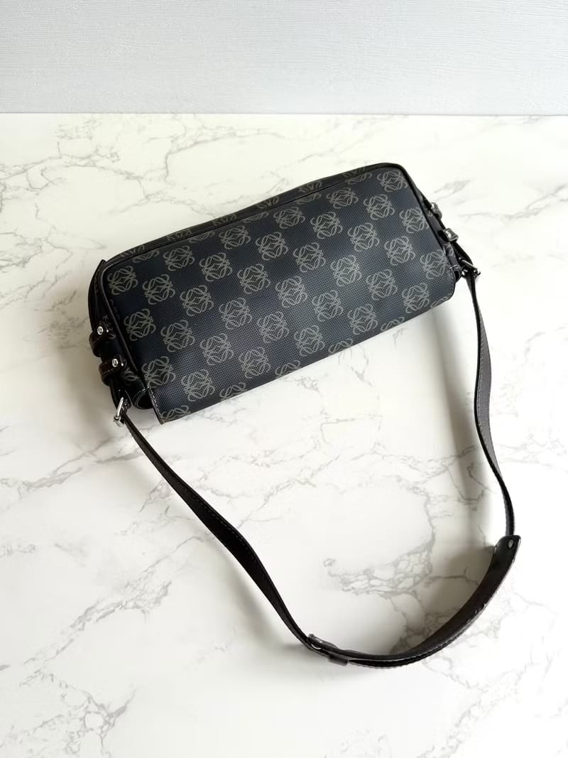 Loewe Gray-Blue Anagram Patchwork Shoulder Bag