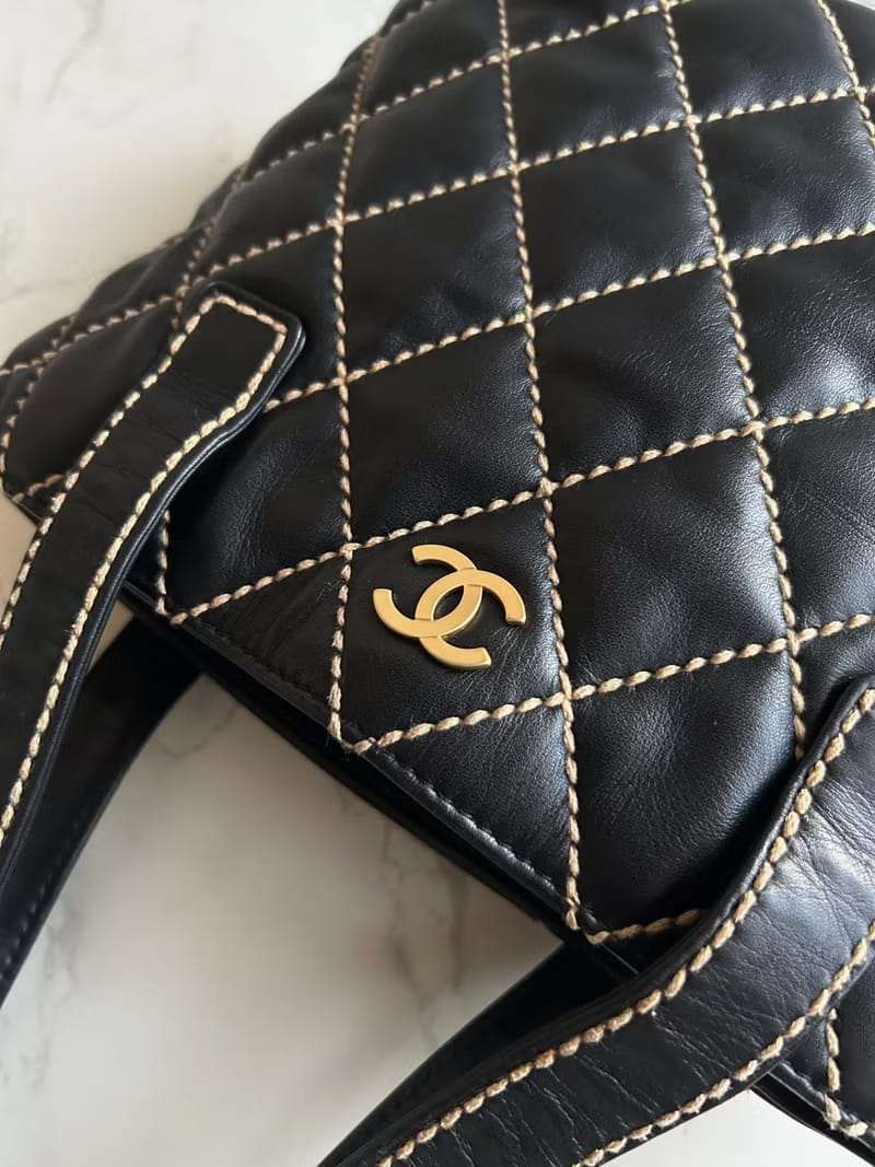 Chanel Vivian Wild Stitch Black and White Leather Tote Shoulder Bag