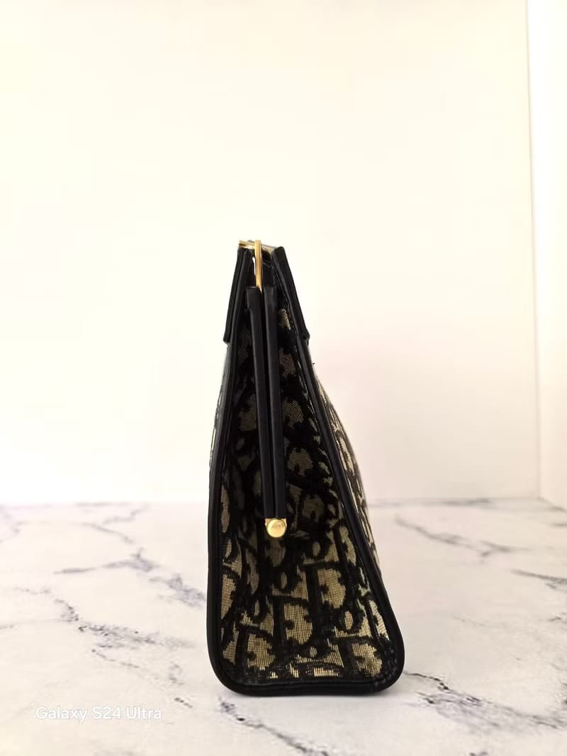 Dior深藍老花凱莉口金古董包/單肩包/側背包