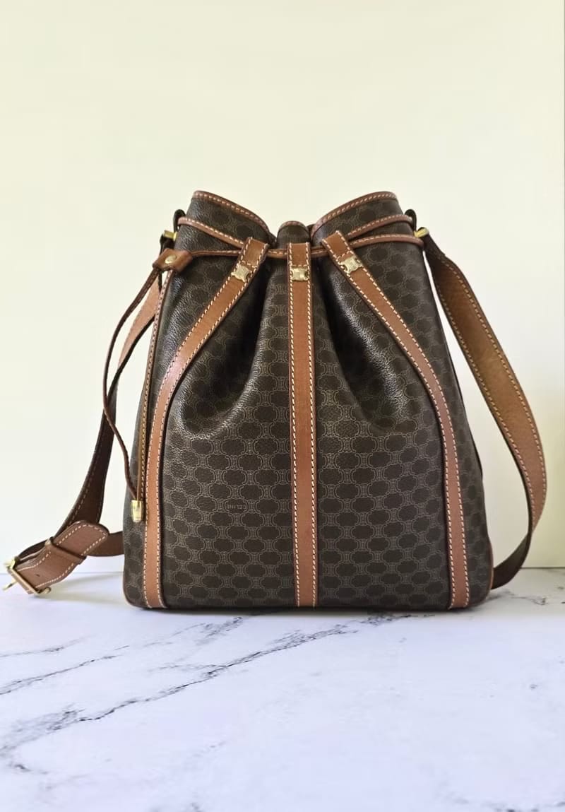 Celine 稀有多重凱旋門圖騰老花水桶包/側背包/斜背包