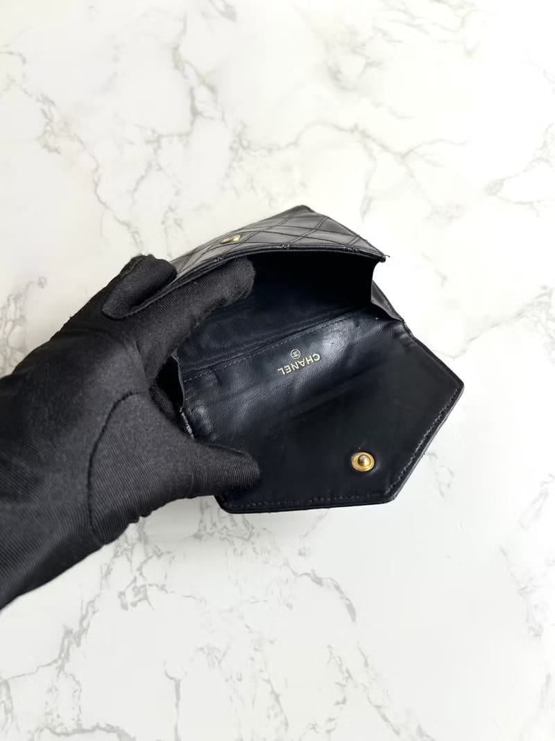 Chanel double-sided lambskin black short wallet / coin purse