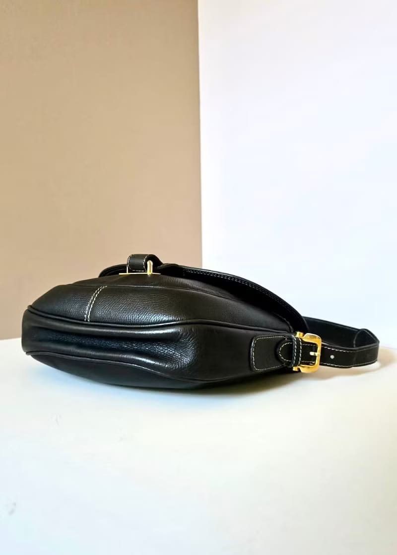 Loewe黑金色馬鞍側背包 斜背包 皮革包 單肩包