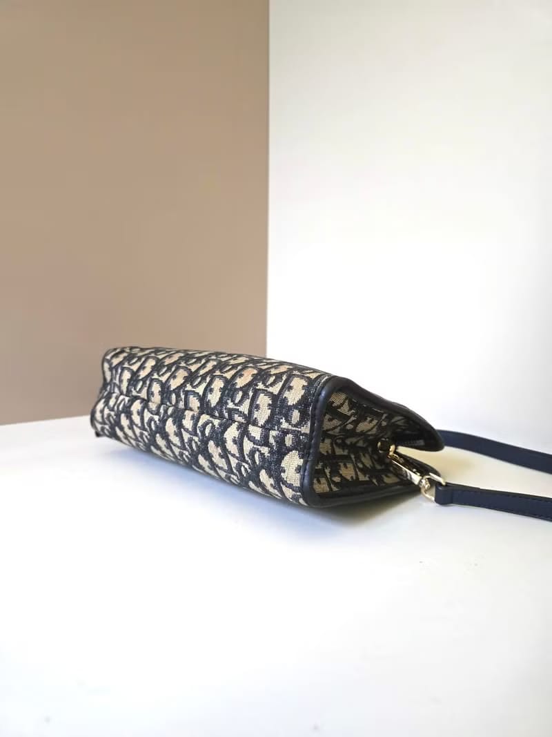 【LA LUNE】中古二手Dior深藍黑色老花單肩包/側背包
