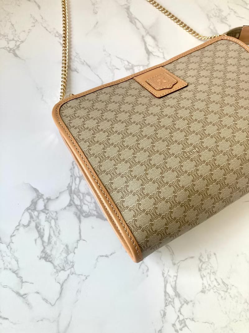 Celine米咖色老花側背包 斜背包 皮革包 單肩包