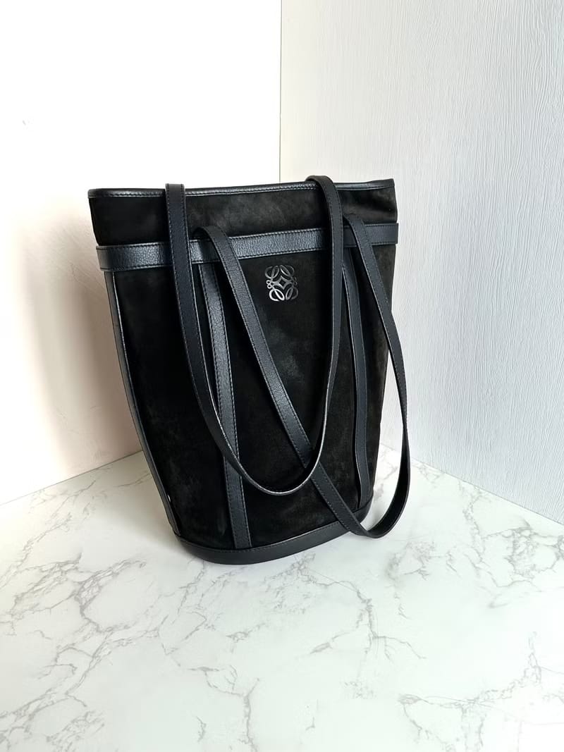 Loewe black leather bucket tote bag/side backpack/shoulder bag