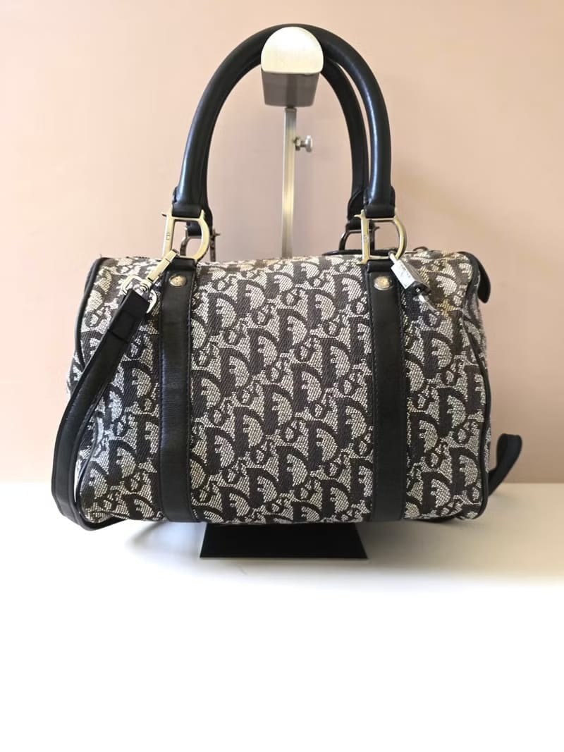 Dior black and blue monogram Boston handbag