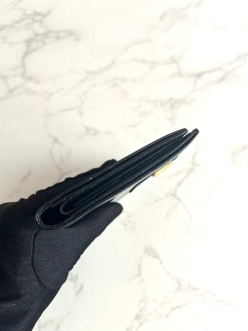 Hermes Saumur Diane復古黑色金扣皮革古董短夾錢包