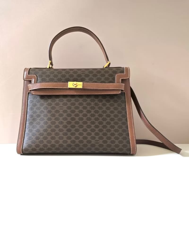 Celine old flower gold buckle Kelly bag/shoulder bag side bag/crossbody bag