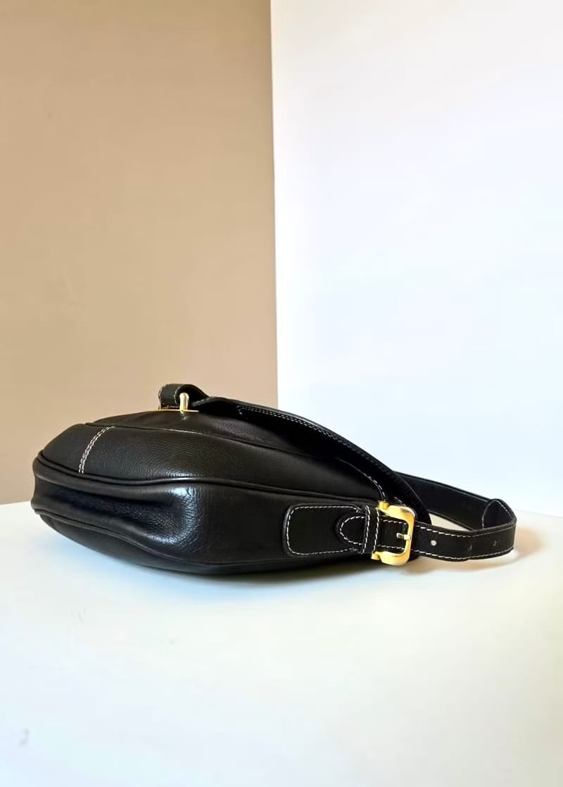 Loewe黑金色馬鞍側背包 斜背包 皮革包 單肩包