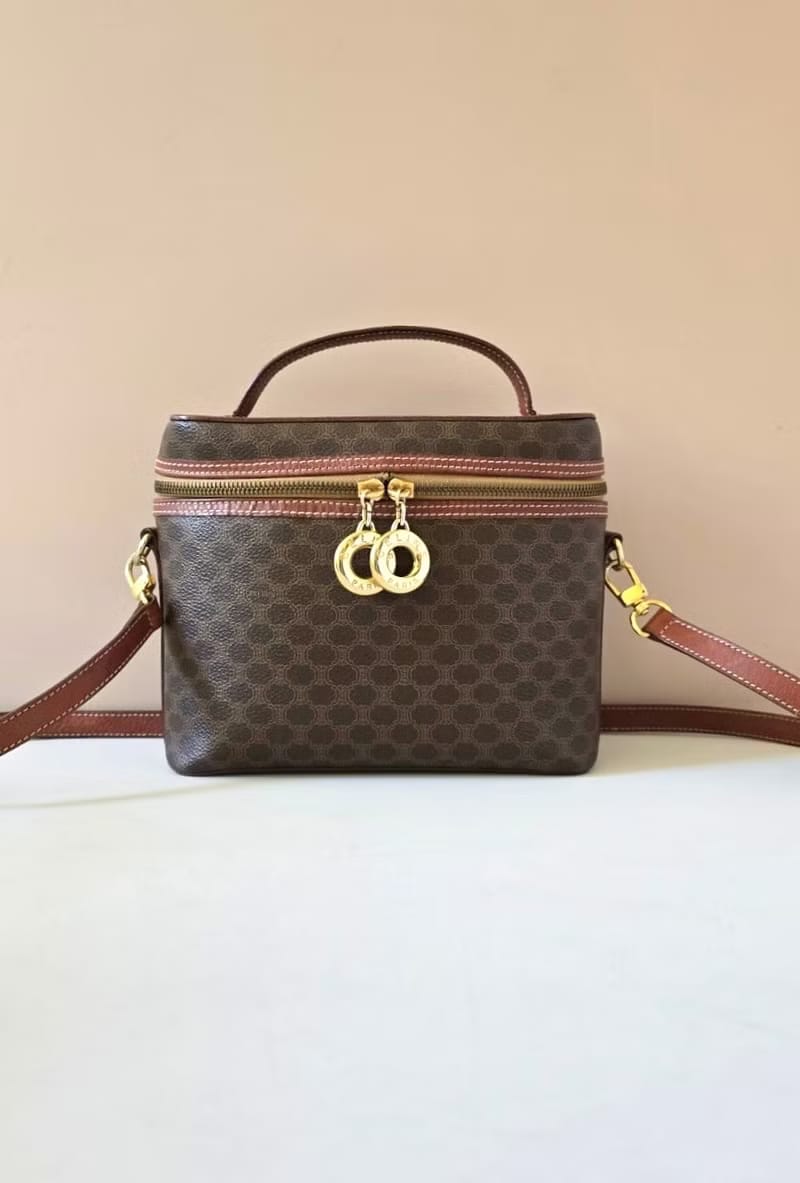 Celine brown Macadam Donut Vanity Box Bag/Crossbody Bag/Shoulder Bag