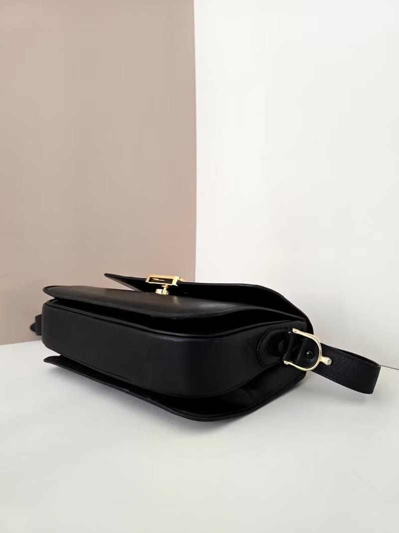 Celine Black and Gold Triomphe Flap Bag/Shoulder Bag
