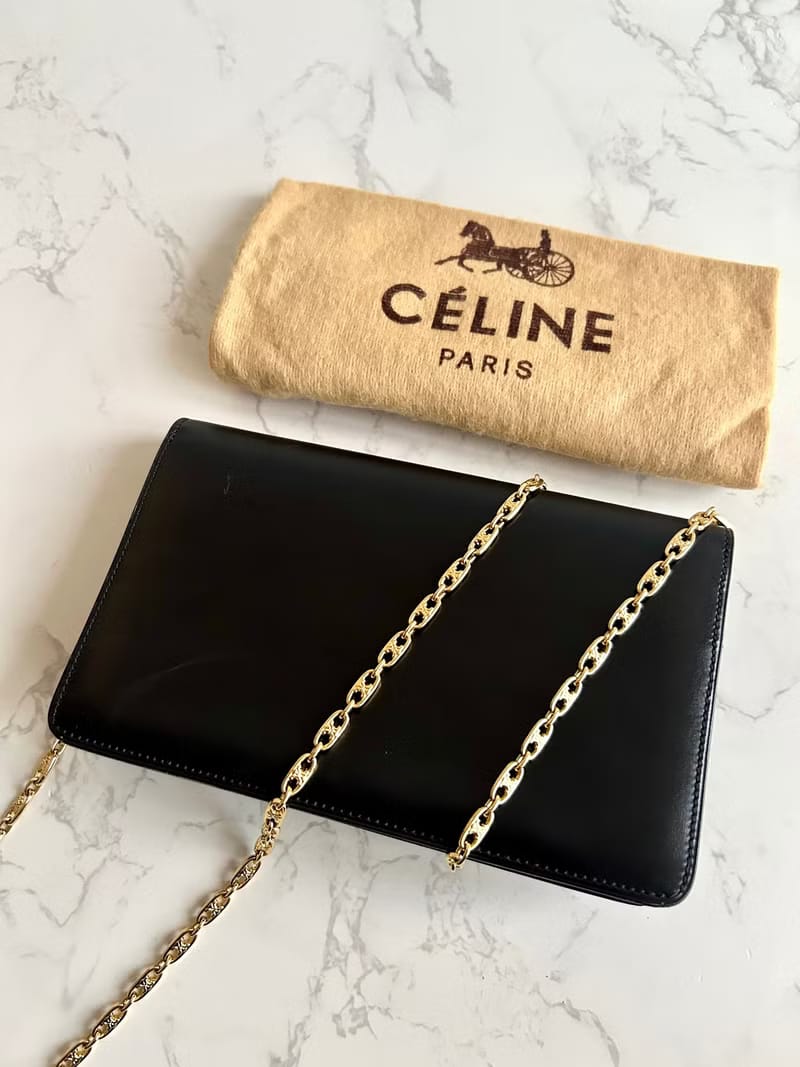 Celine Rare Black Big Planet Triomphe Bag with Triomphe Gold Chain/Shoulder Bag/Crossbody Bag