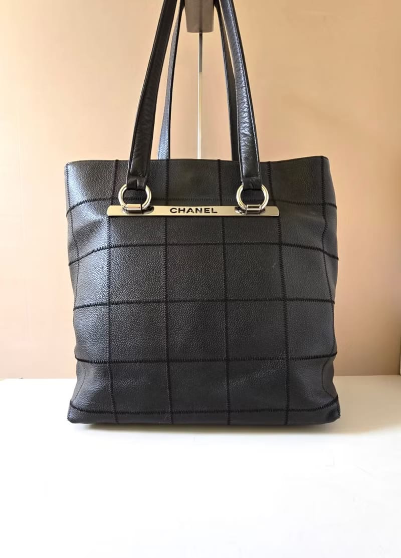 Chanel Antique Black Caviar Ice Cube Leather Tote Bag/Shoulder Bag/Side Bag