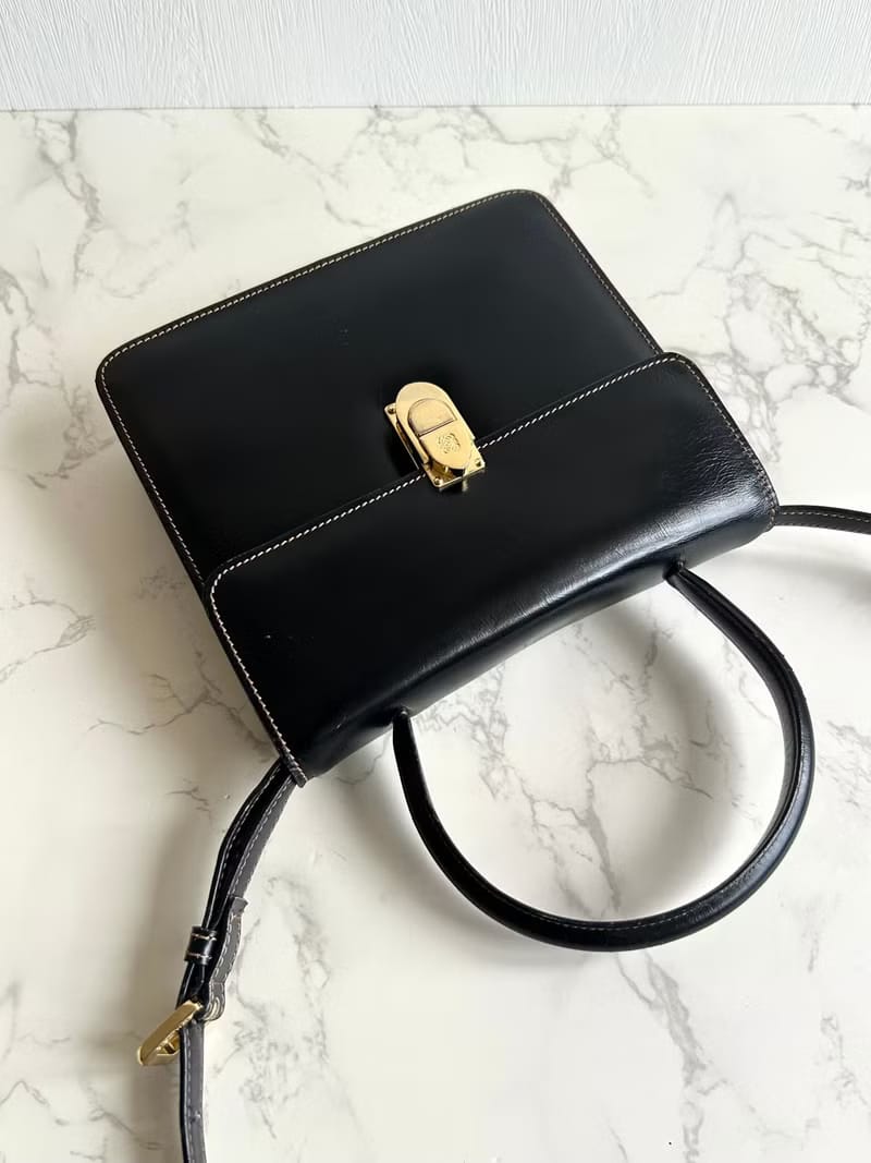 Loewe黑金色凱莉包/單肩包/斜背包