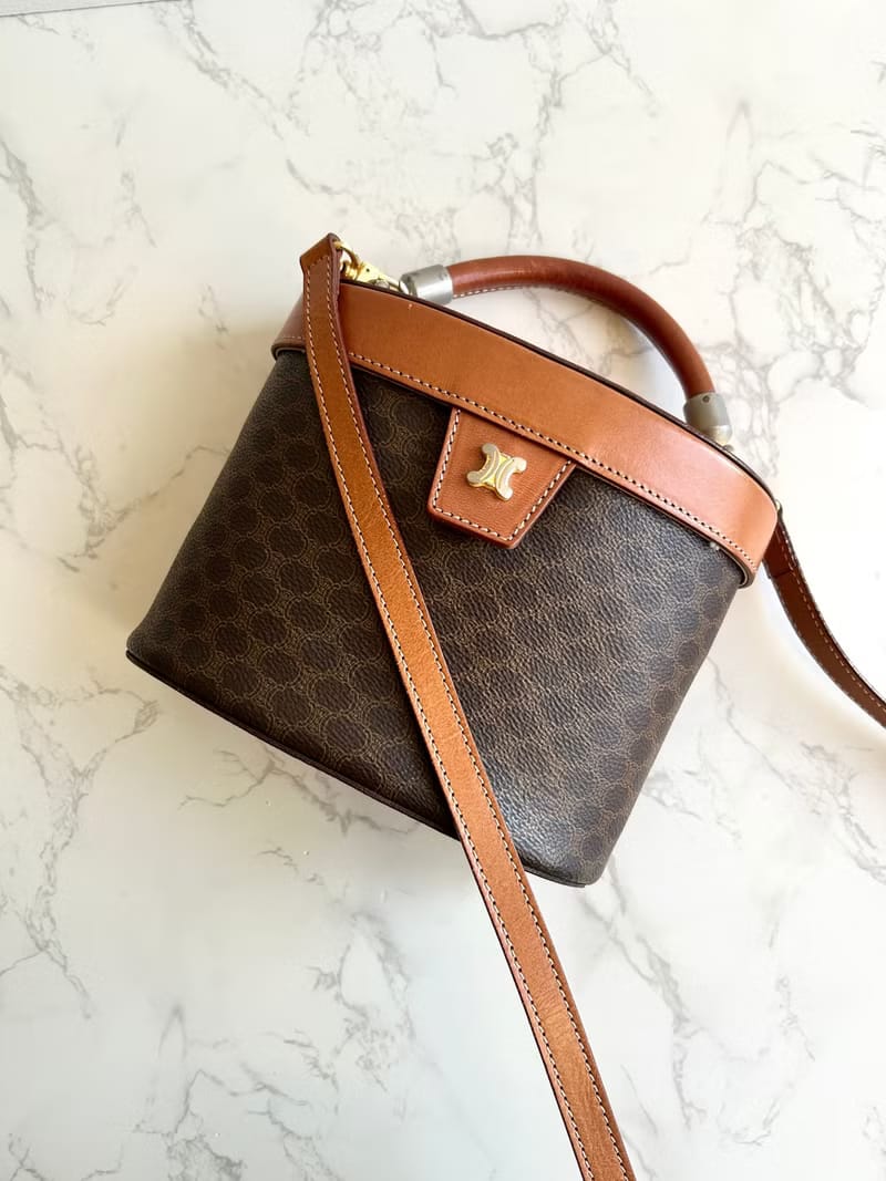 Celine Triomphe Canvas Vanity Half Moon Box Bag / Crossbody Bag / Shoulder Bag