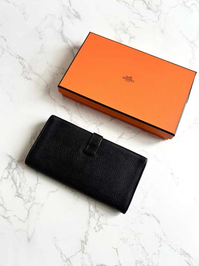 Hermes Black Gold Bearn Long Wallet/Wallet/Purse