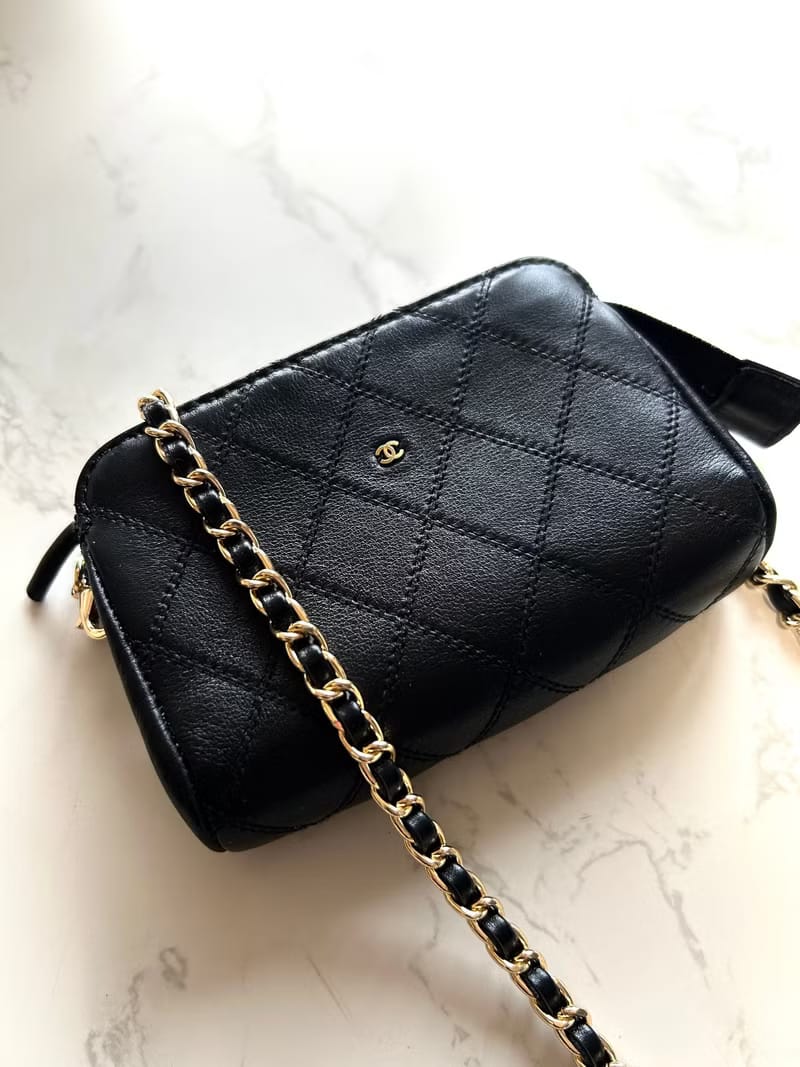 Chanel Black and Gold Lambskin Crossbody Bag / Shoulder Bag