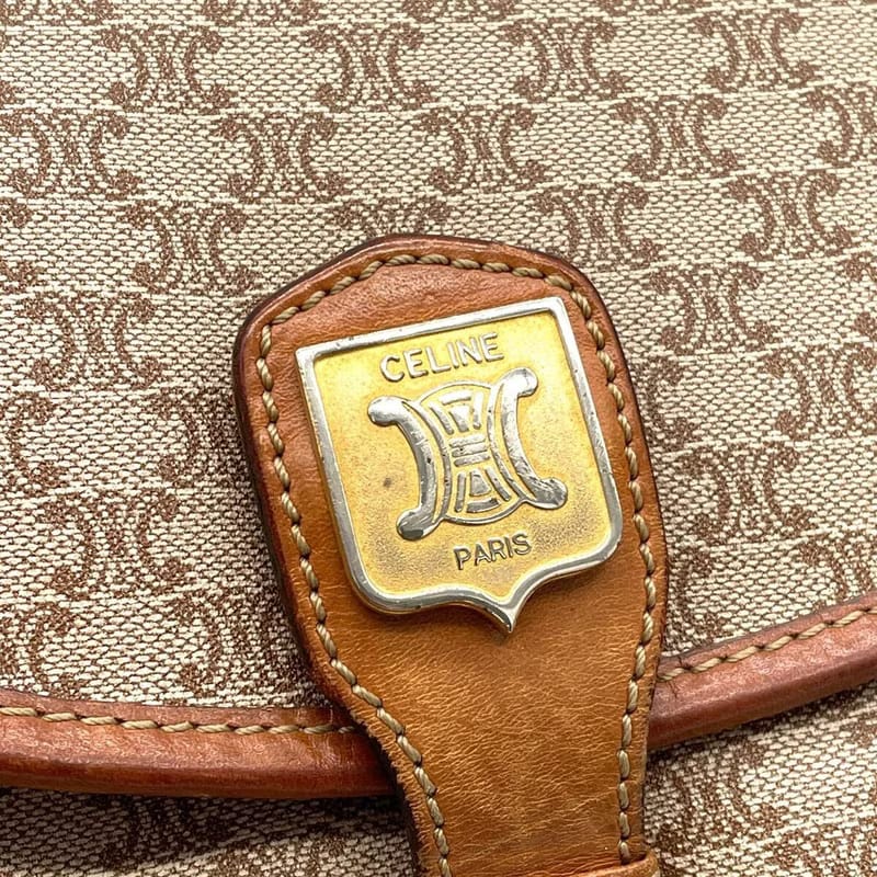 稀有中古二手Celine米啡色老花馬鞍側背包/斜背包
