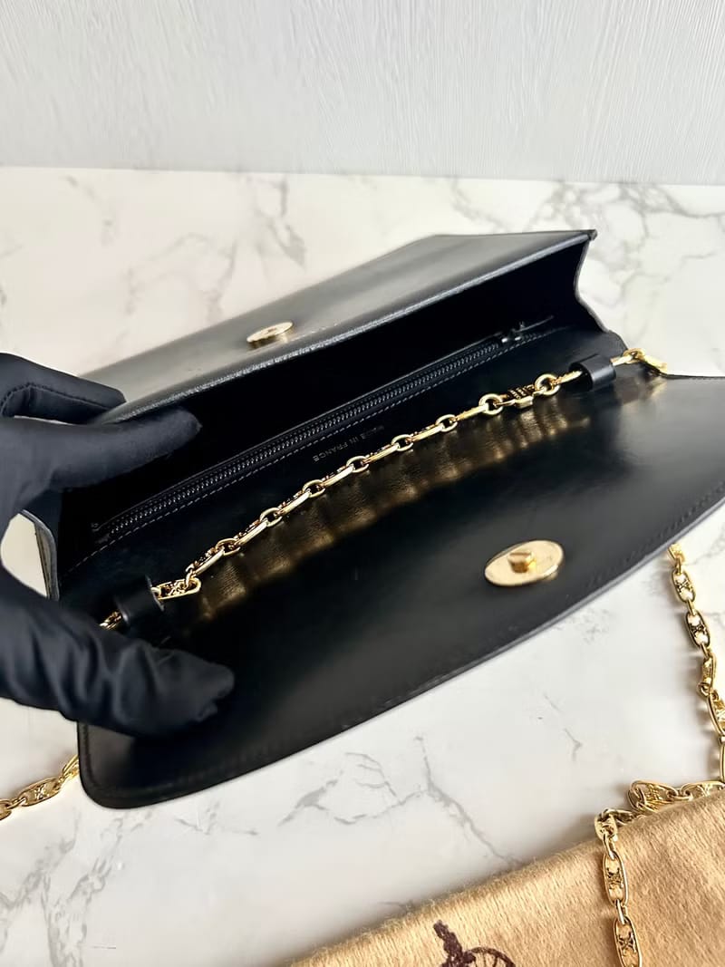 Celine Rare Black Big Planet Triomphe Bag with Triomphe Gold Chain/Shoulder Bag/Crossbody Bag