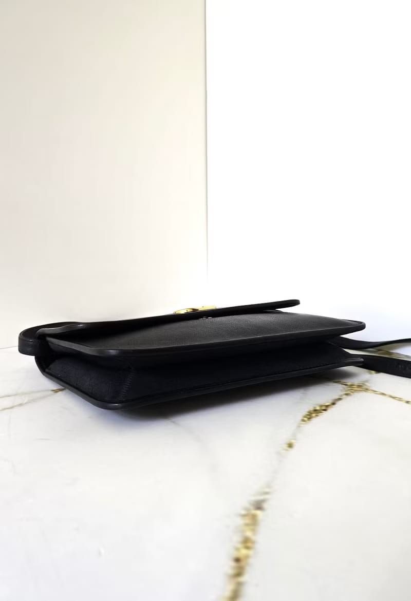 Dior Montaigne黑金牛皮翻蓋包/單肩包/側背包/斜背包