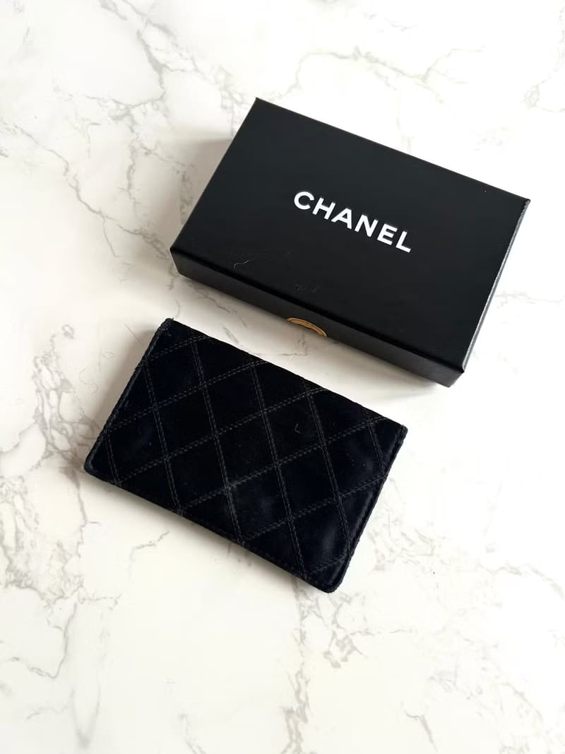 Chanel黑金色絲絹水鑽中夾/錢包/銀包/卡片包