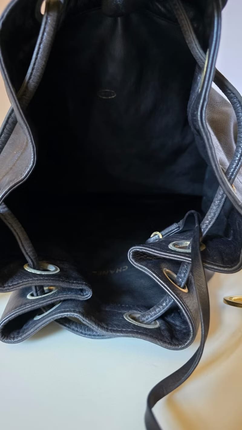 Chanel古董黑色水桶包/側背包/單肩包