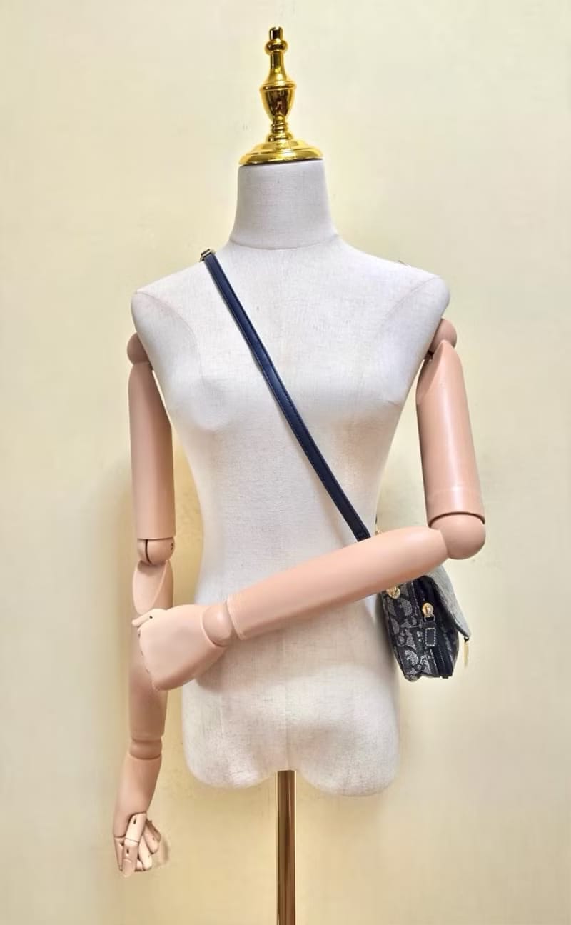 Dior深藍老花Trotter馬鞍包/側背包/斜背包