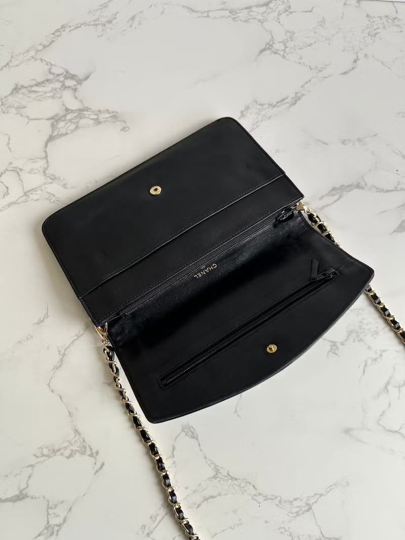 Chanel Black Lambskin Leather WOC Crossbody Bag/Wallet on Chain/Shoulder Bag