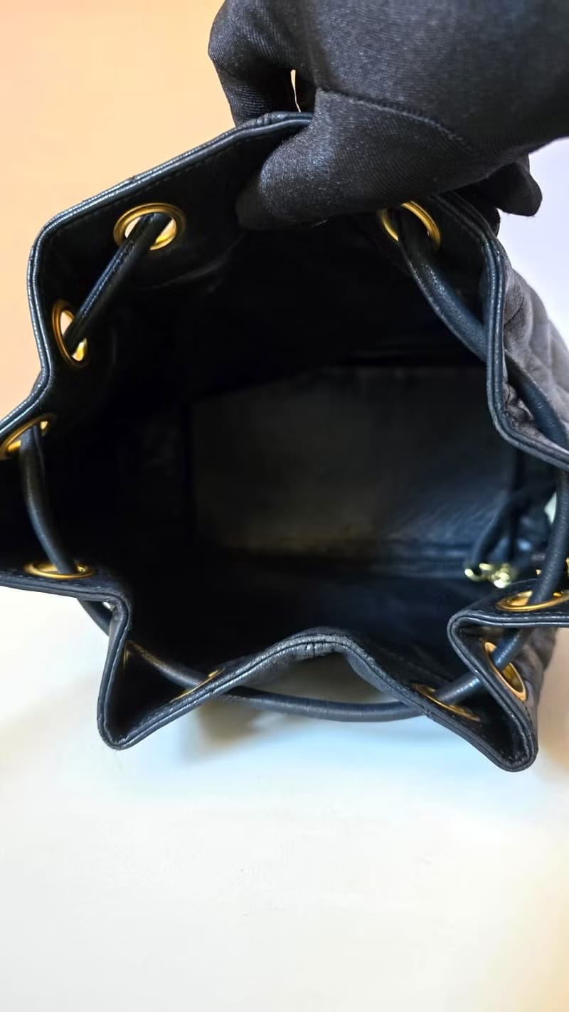 Chanel Vintage Black Matelassé Gold Ball Bucket Bag / Shoulder Bag / Crossbody Bag