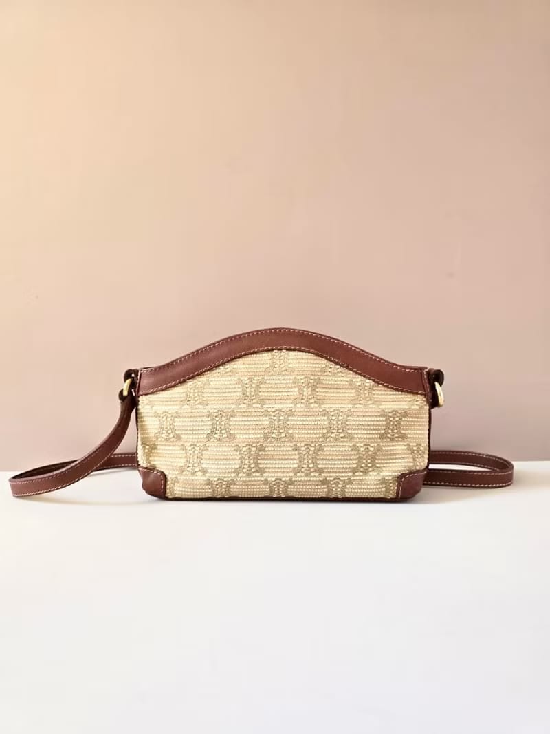 Celine raffia and leather saddle bag/side bag/crossbody bag