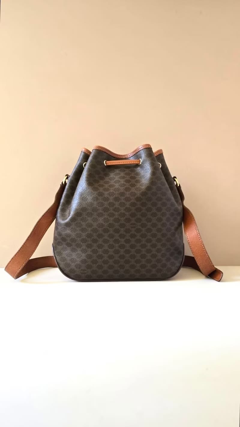 Celine Vintage Triomphe Canvas Bucket Bag / Shoulder Bag / Crossbody Bag