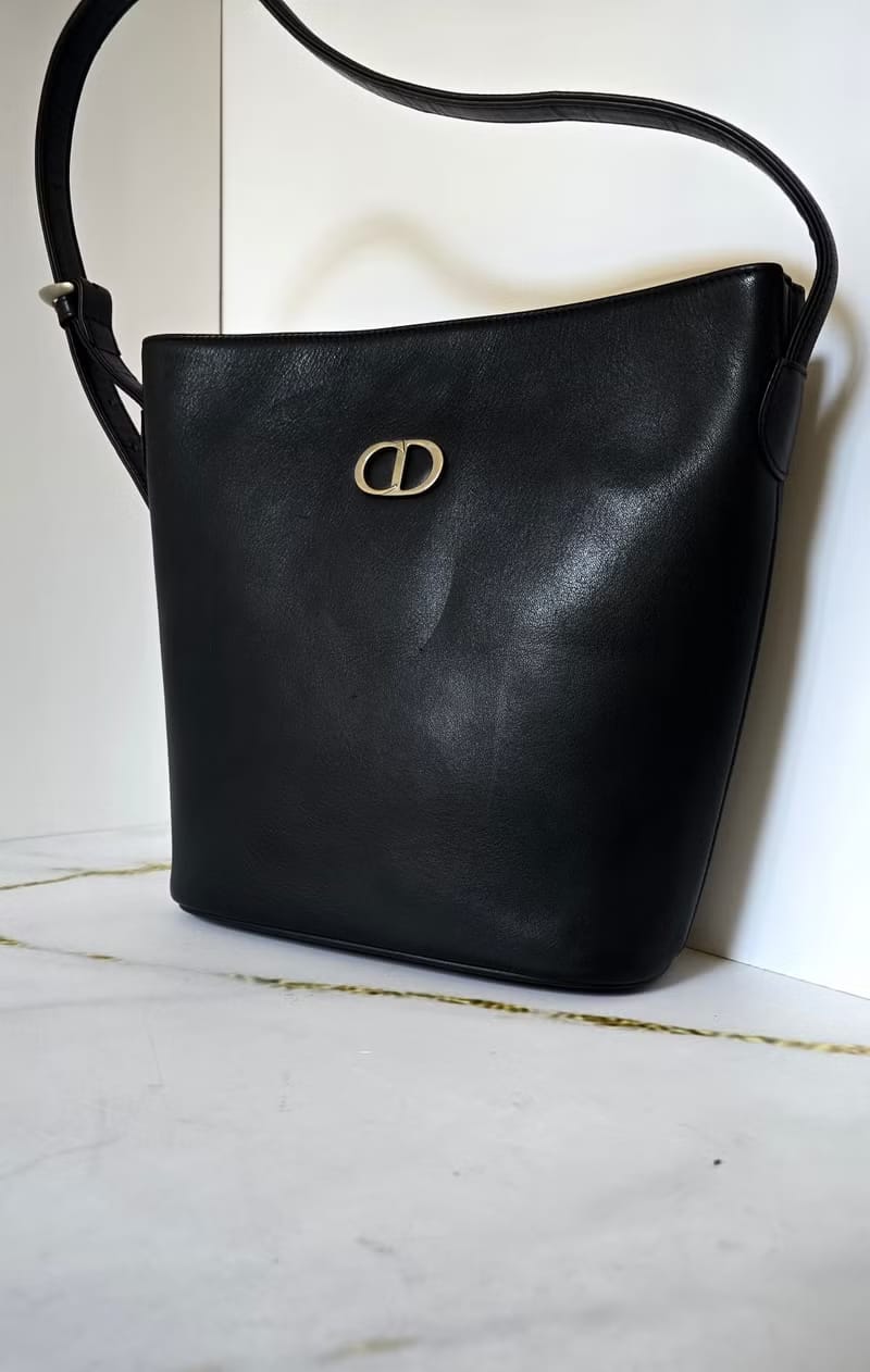 Dior Montaigne黑藍色極簡水桶包/托特包/側背包