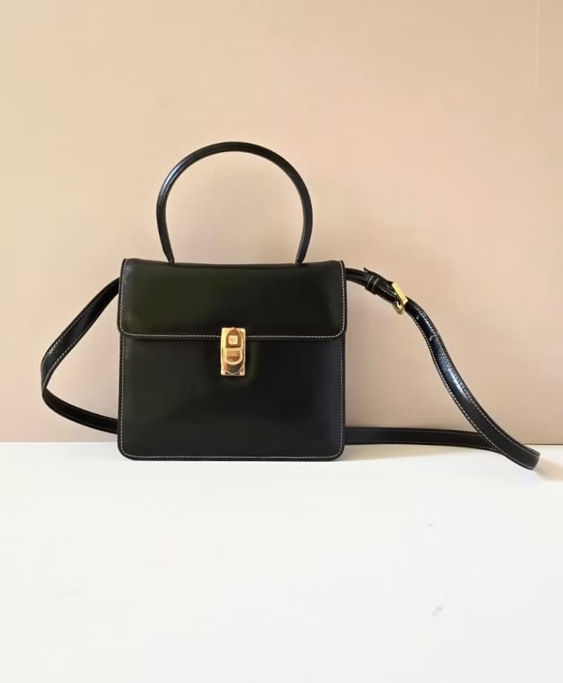 Loewe黑金色馬鞍側背包/斜背包/皮革包/單肩包