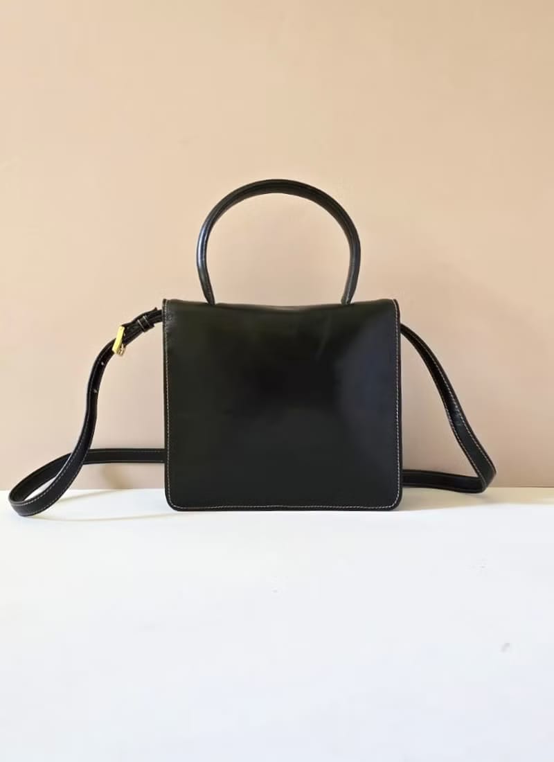 Loewe黑金色馬鞍側背包/斜背包/皮革包/單肩包