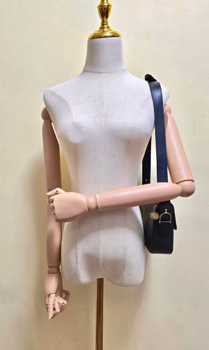 稀有中古二手Celine雙凱旋門馬蹄扣黑色皮革側背包