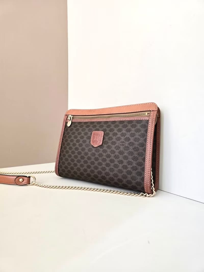 Celine Brown Apricot Old Flower Leather Crossbody Bag/Side Bag