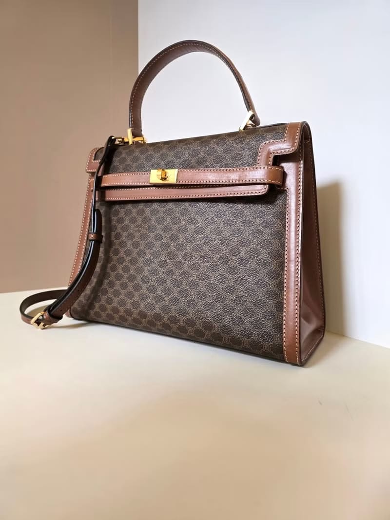 Celine old flower gold buckle Kelly bag/shoulder bag side bag/crossbody bag