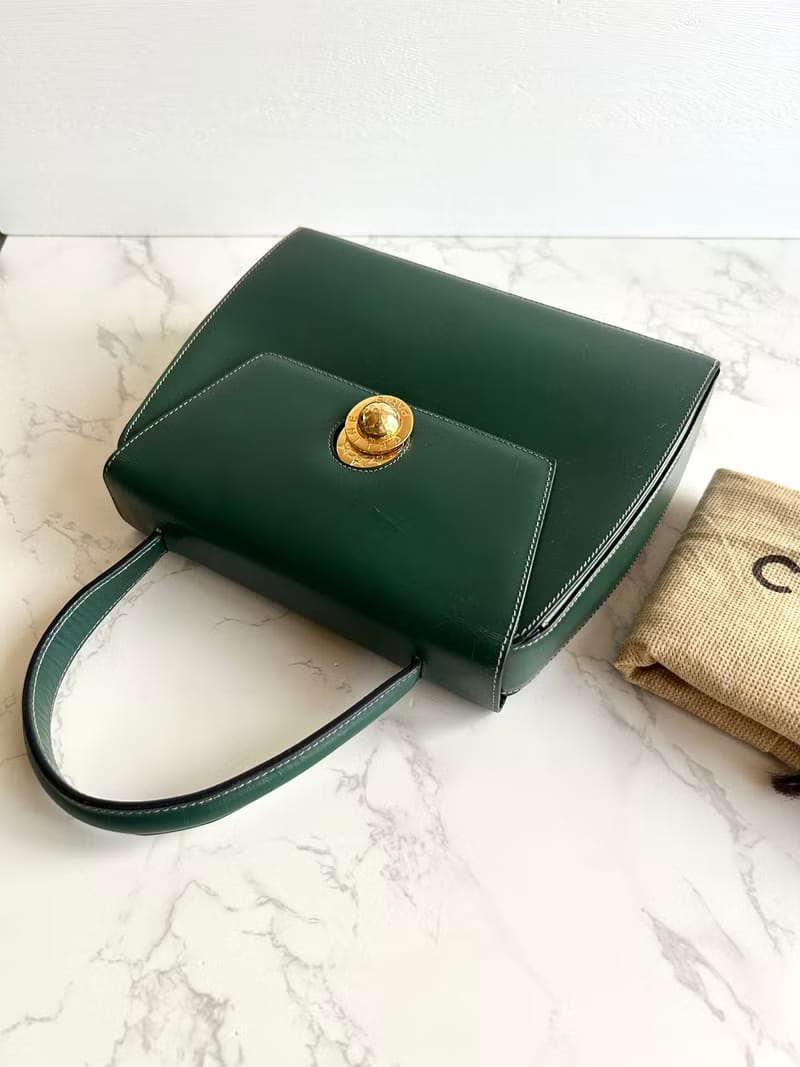 Celine旋轉星球綠色凱莉包/手提包/古董包