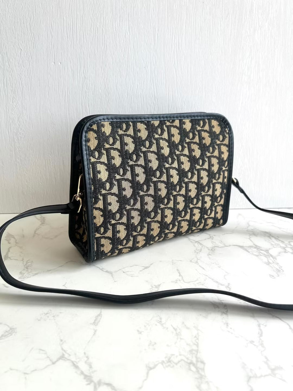 Dior 藍黑色老花兩用中古單肩包/側背包/斜背包