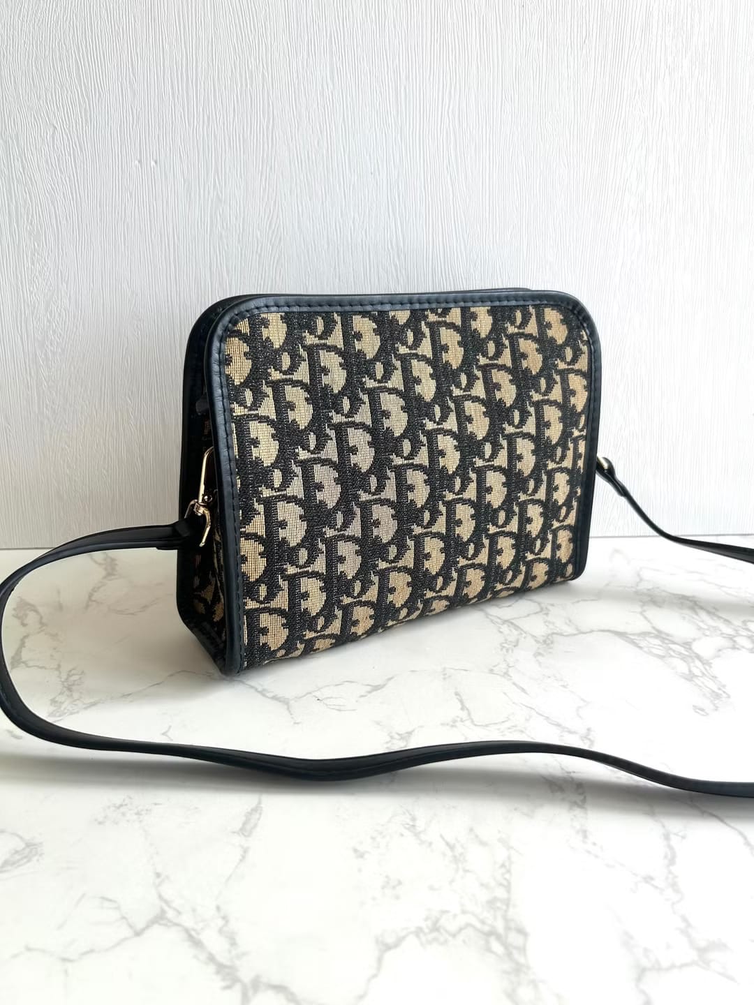 Dior 藍黑色老花兩用中古單肩包/側背包/斜背包