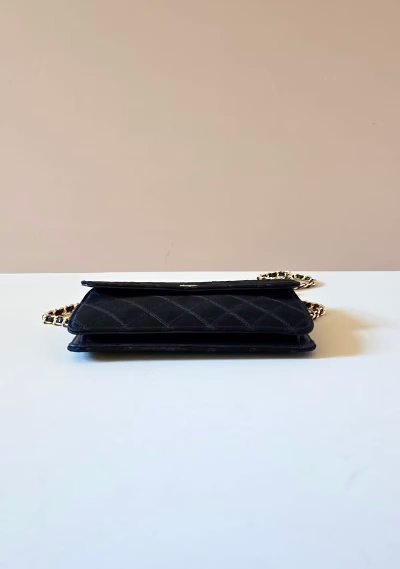 Chanel Silk Quilted Sequin Black and Gold Box Bag Crossbody Bag Shoulder Bag