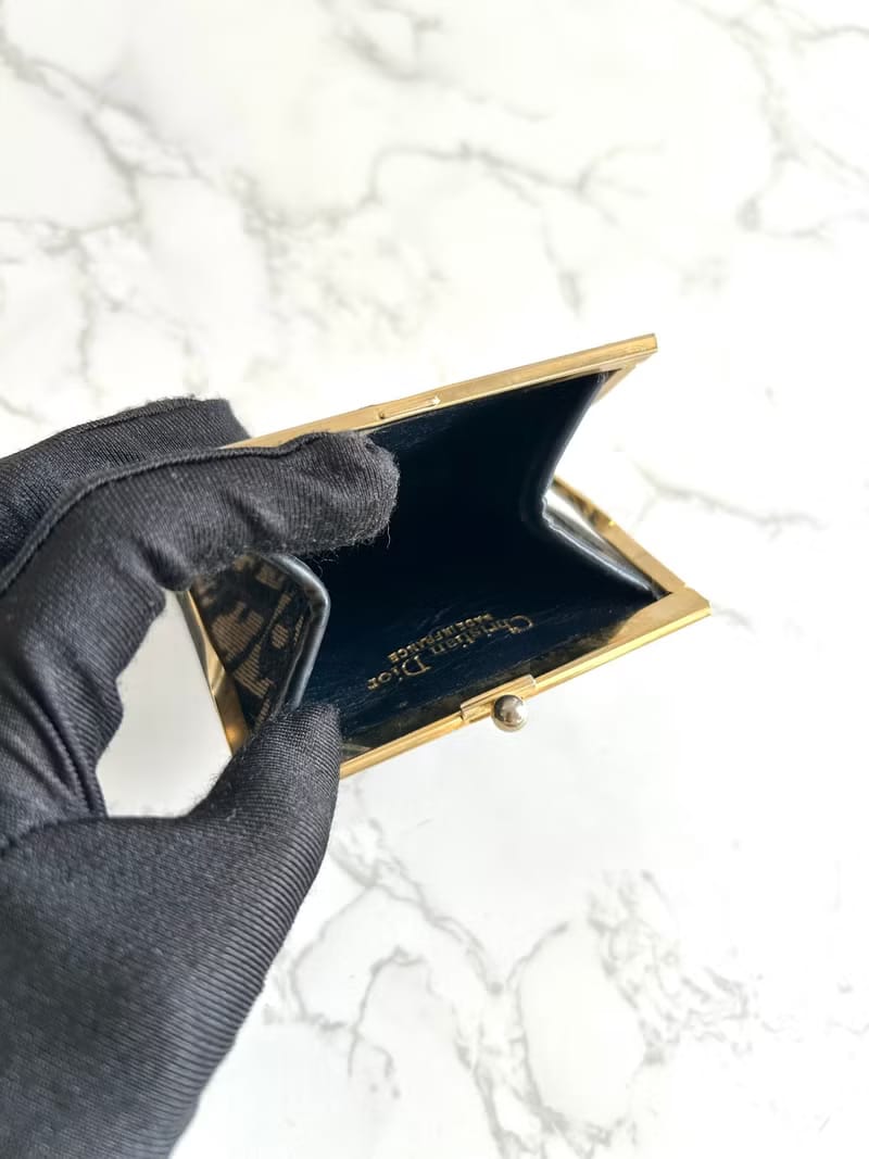 Dior dark blue old flower wallet/coin purse/storage bag/gold bag