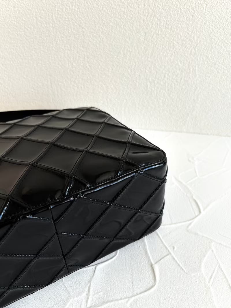 稀有中古二手Chanel黑色金標漆皮皮革小盒子腋下包/單肩包/側背包