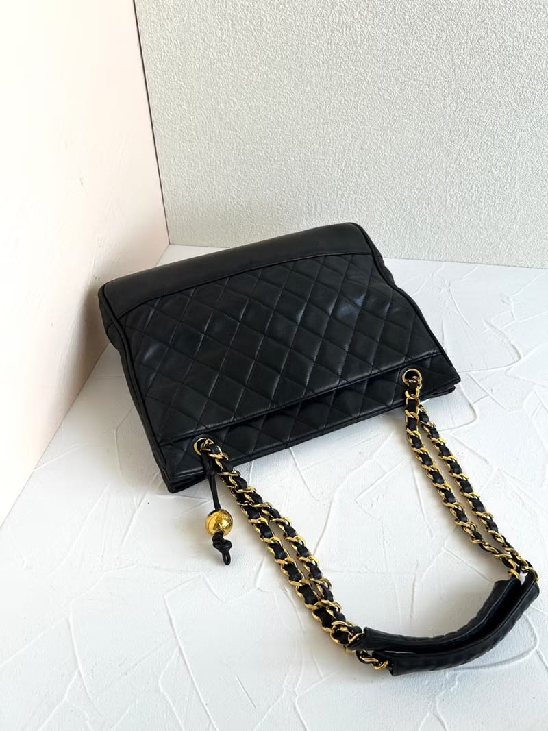 中古二手Chanel黑色皮革鏈條單肩包/托特包/側背包