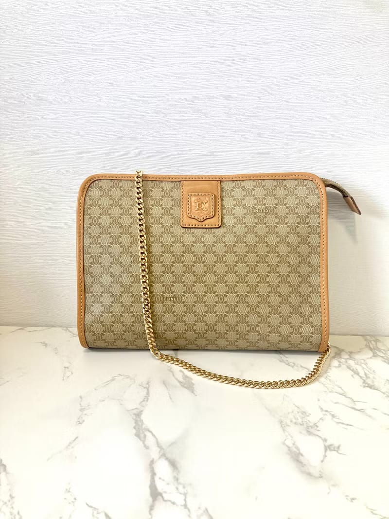 Celine米咖色老花側背包 斜背包 皮革包 單肩包