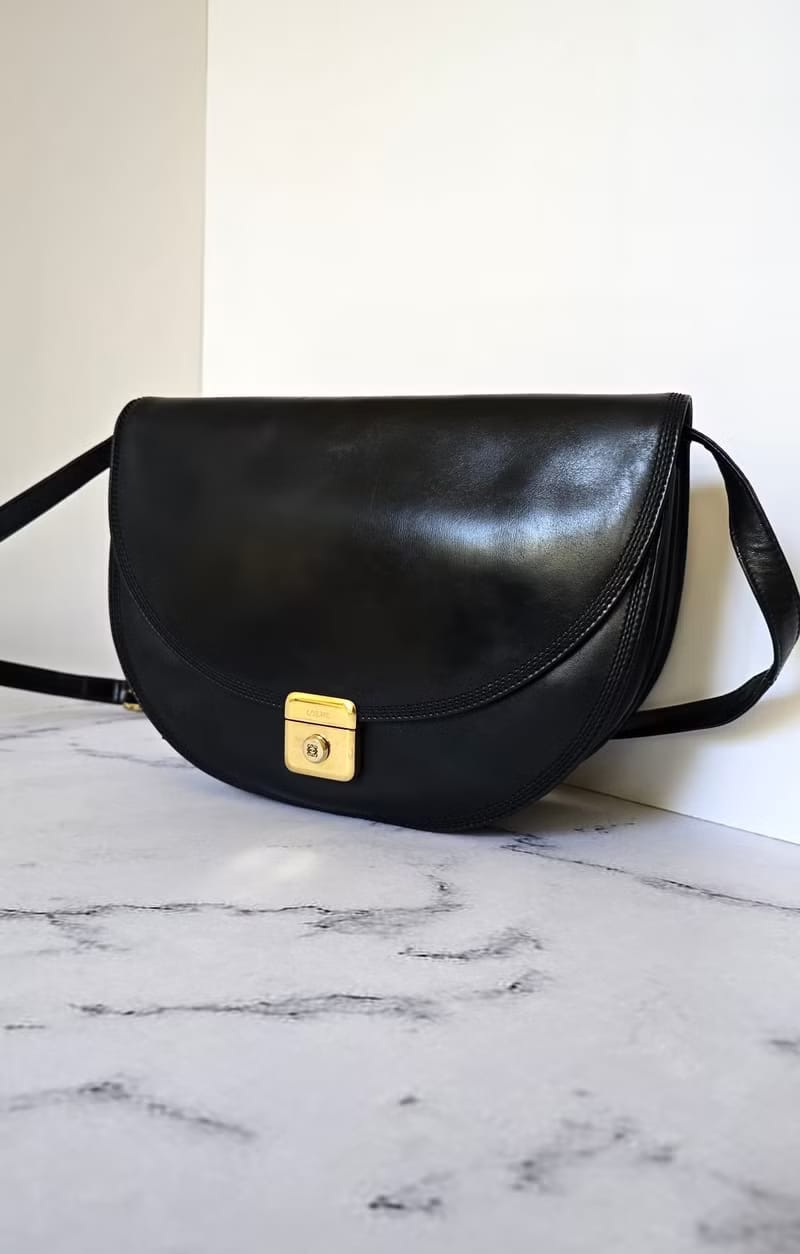 Loewe黑金半月馬鞍包/側背包/斜背包