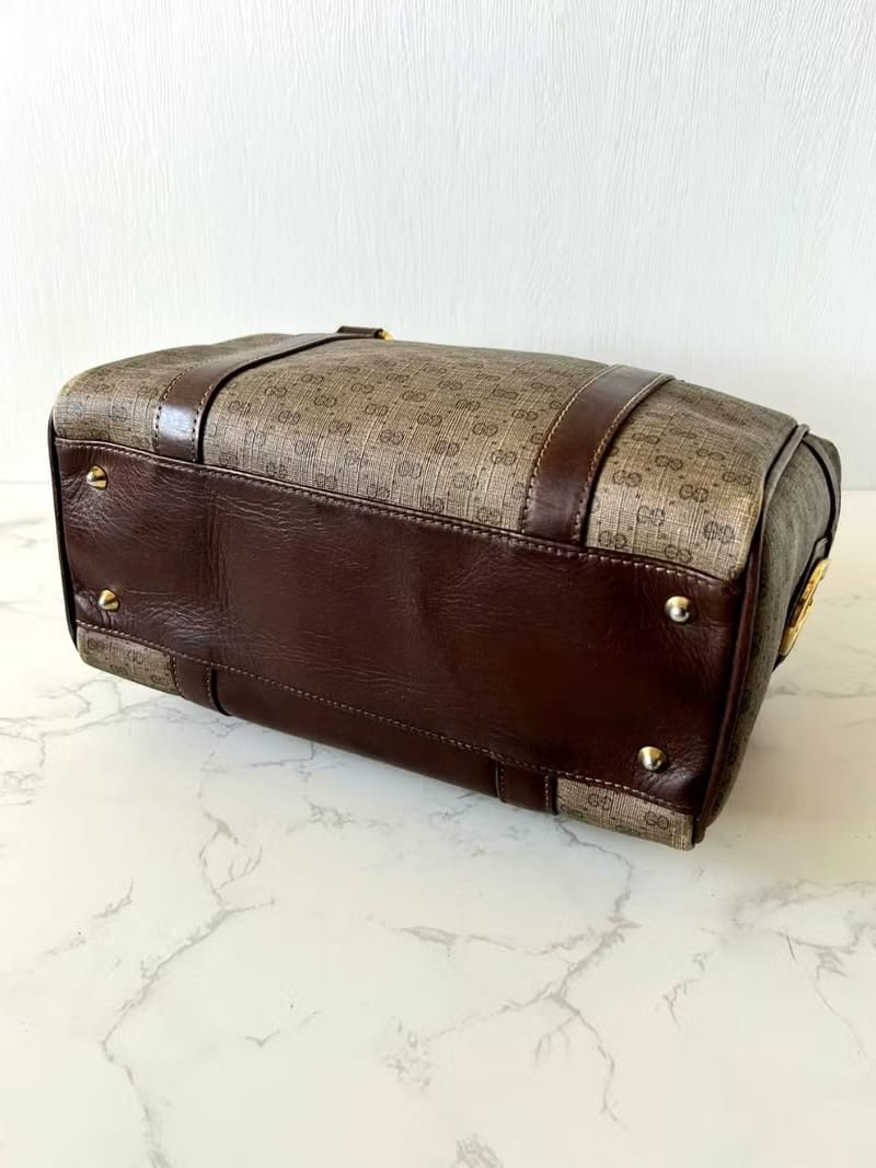 Gucci Brown Monogram Small Boston Bag/Crossbody Bag/Shoulder Bag