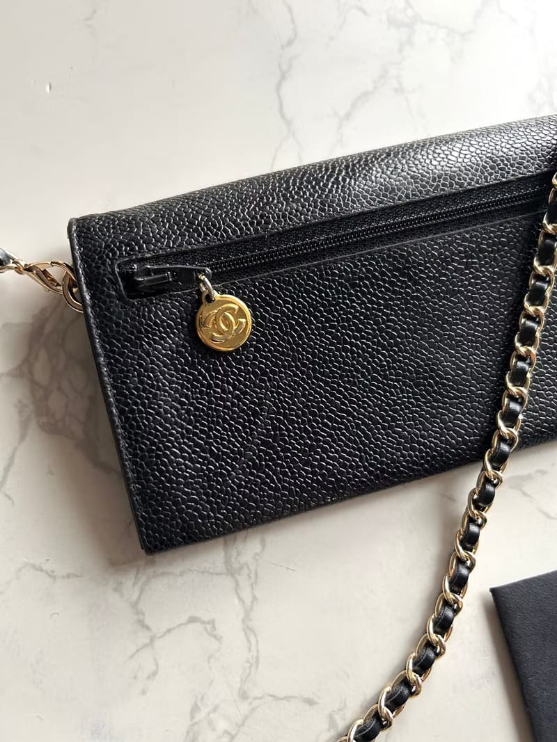 Chanel黑金色魚子醬WOC/單肩包/側背包/斜背包/長夾